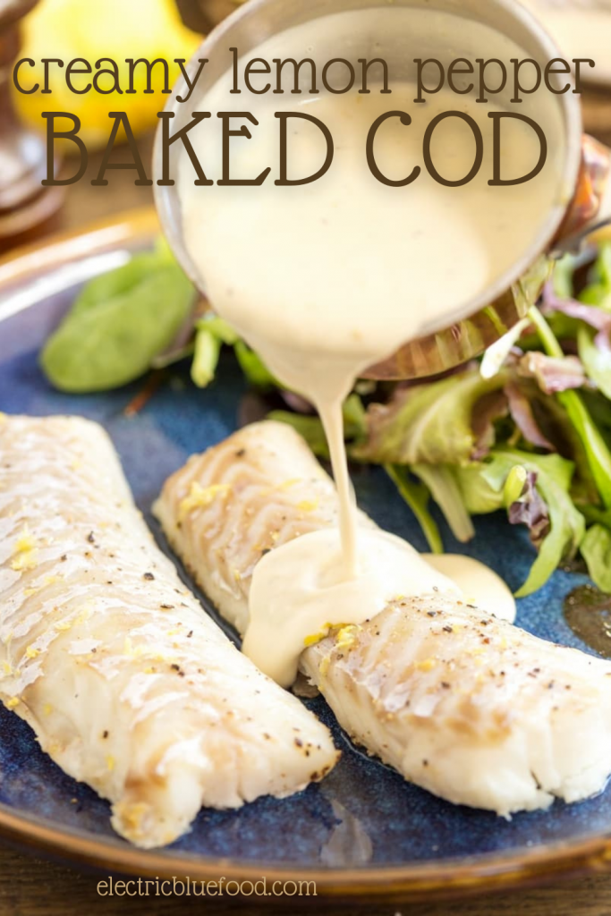 This creamy lemon pepper cod is a delicious fish dish ready in less than 30 minutes. Baked cod fillets are served with a creamy sauce that whips up as the fish bakes.