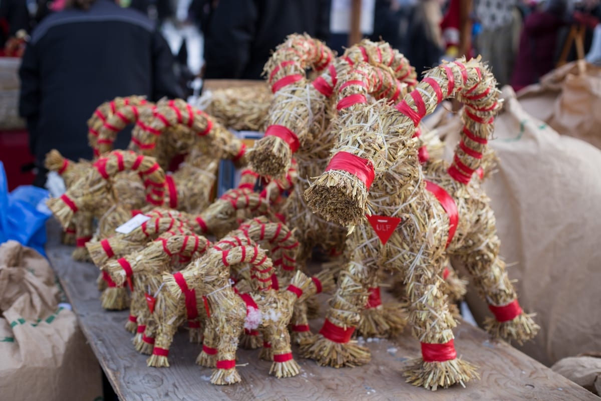 Christmas goats. Swedish Christmas Market at the Falun Copper Mine, a World Heritage Site.