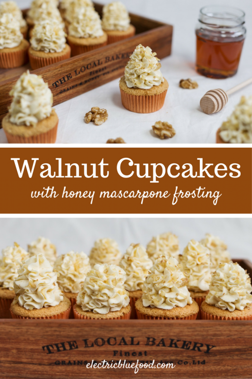Walnut cupcakes with honey mascarpone frosting