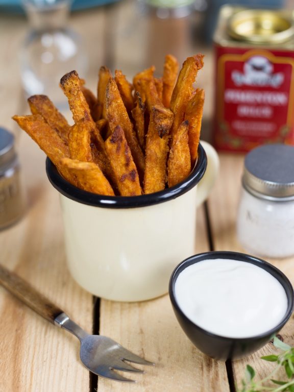 Baked sweet potato fries • Electric Blue Food - Kitchen stories from abroad