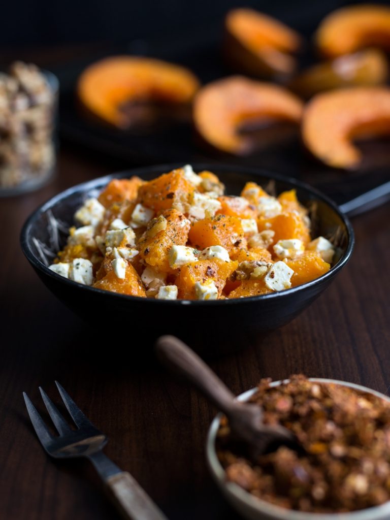 Roasted pumpkin salad with feta and walnuts
