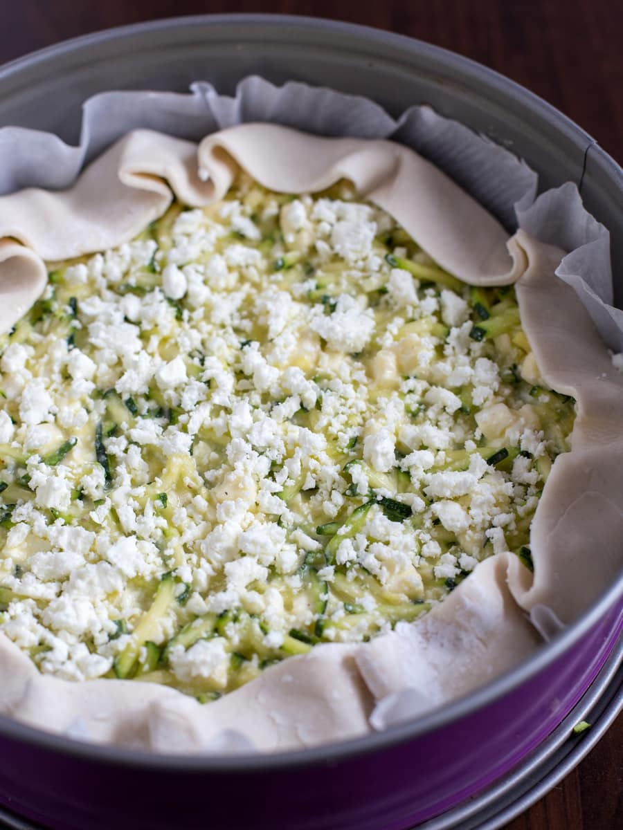 A tasty quiche made with zucchini feta and mint leaves
