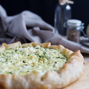 A tasty quiche made with zucchini feta and mint leaves