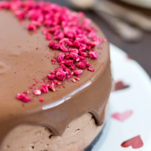 Dark chocolate cheesecake with raspberry filling