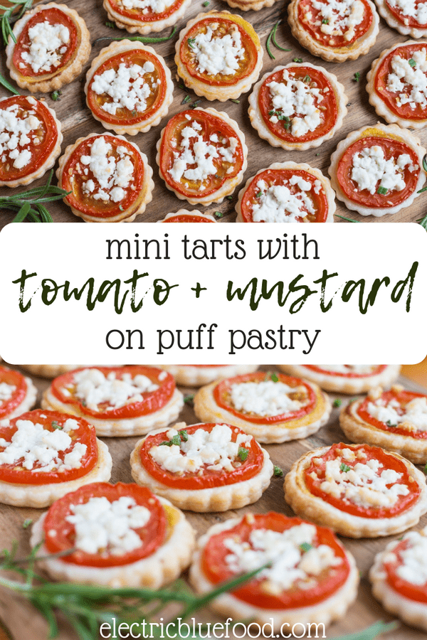 Mini tomato mustard tart on puff pastry. A creative appetizer that requires just 4 ingredients and a cookie cutter.