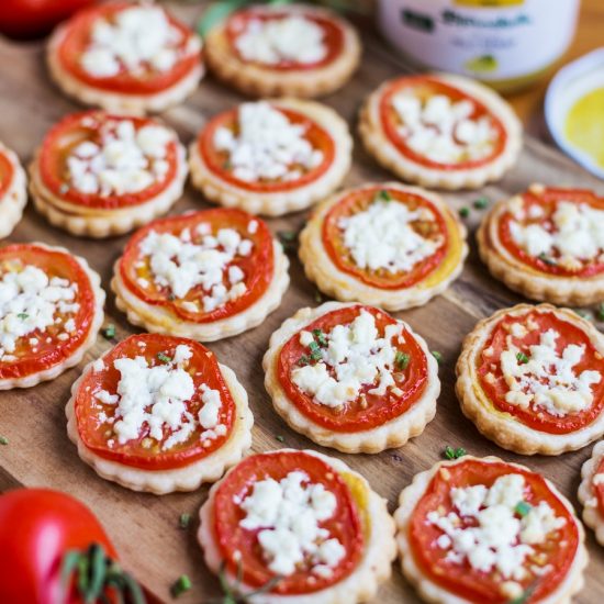 Mini Tomato Mustard Tarts with Feta • Electric Blue Food