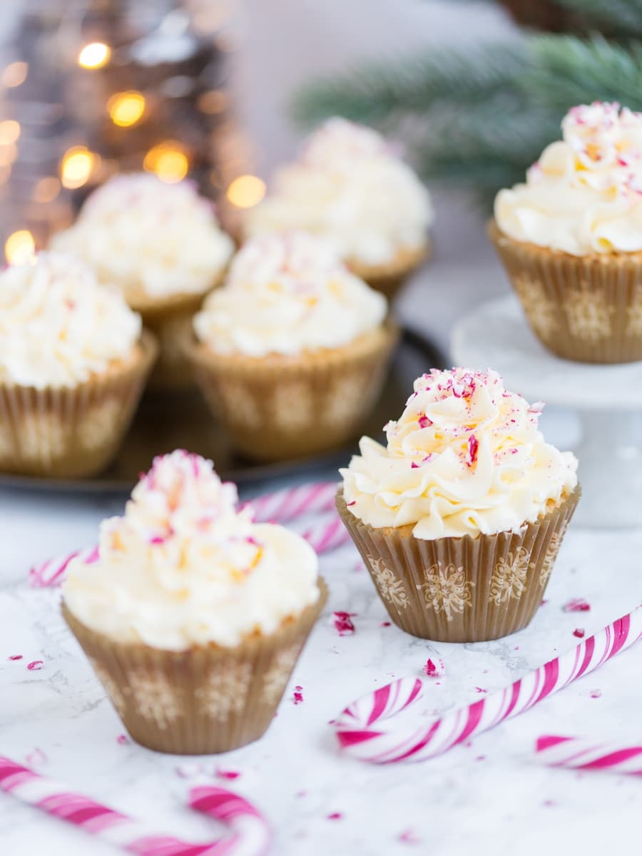 Candy cane cupcakes with peppermint buttercream