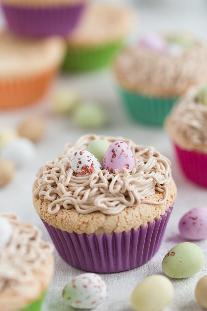 Bird's nest cupcakes on Portuguese sponge cake • Electric Blue Food ...