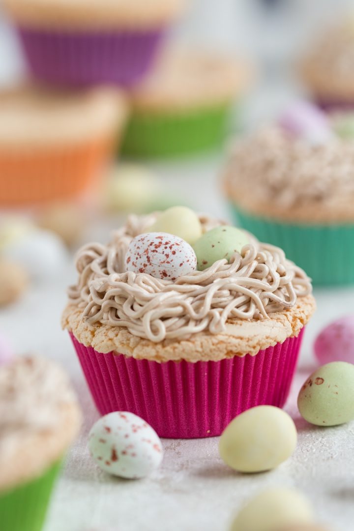 Bird's nest cupcakes on Portuguese sponge cake • Electric Blue Food ...