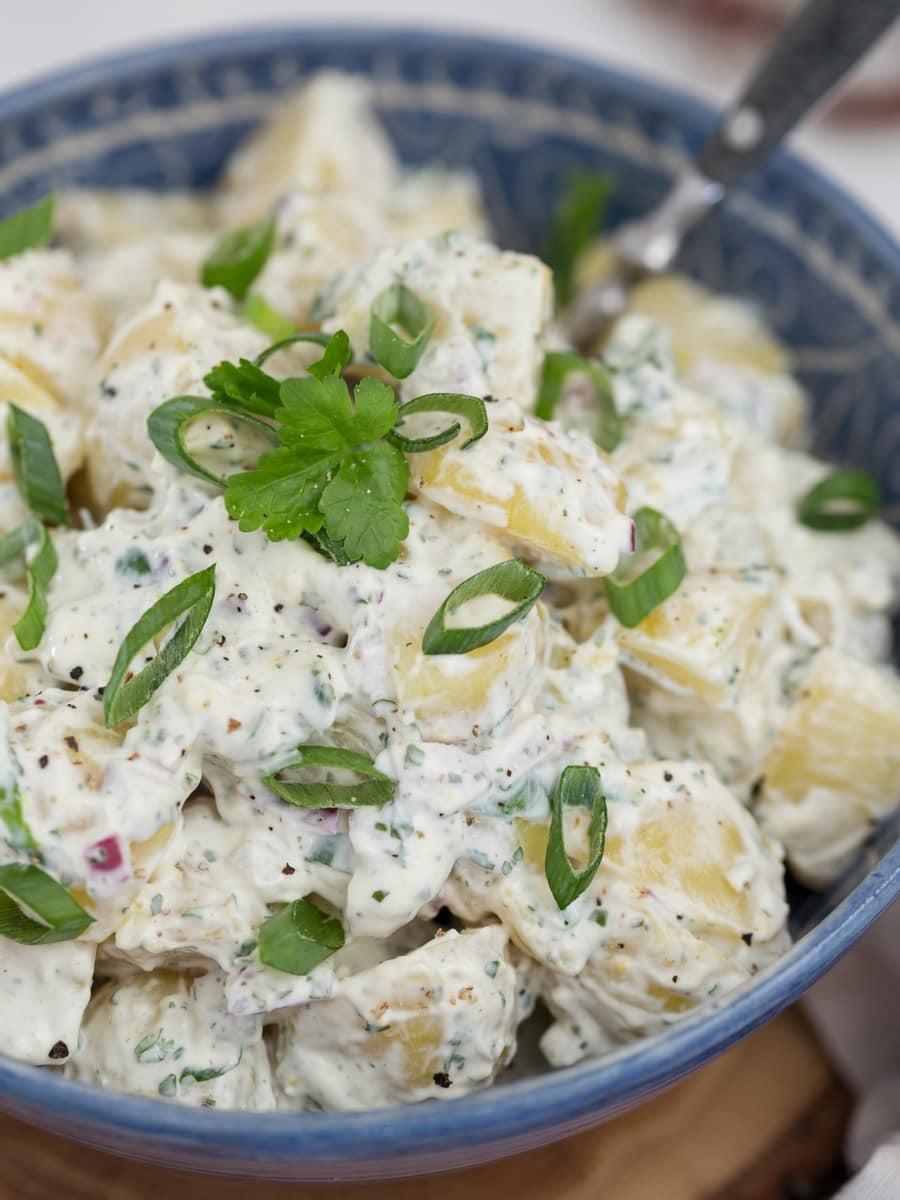 spring onion potato salad detail