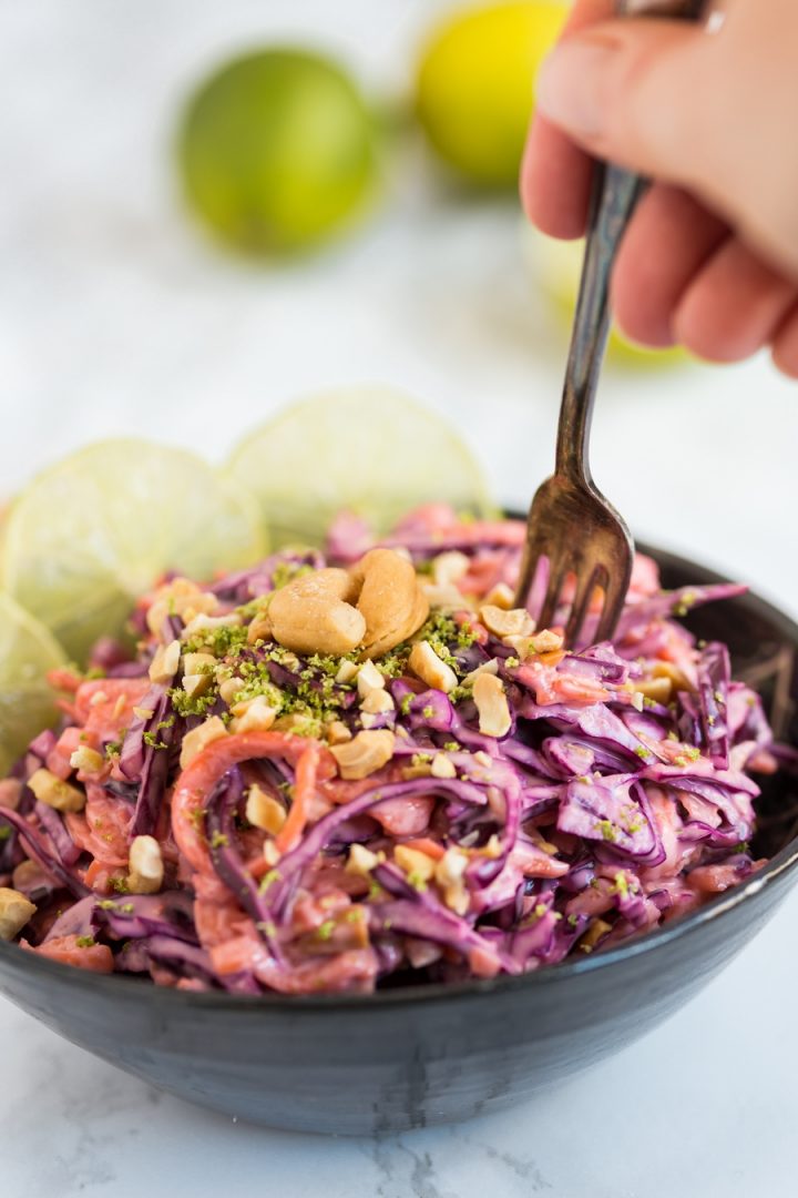 Thai red cabbage slaw with lime sriracha mayo • Electric Blue Food