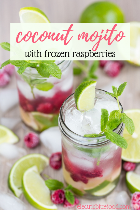 Coconut water mojito with frozen raspberries • Electric Blue Food ...