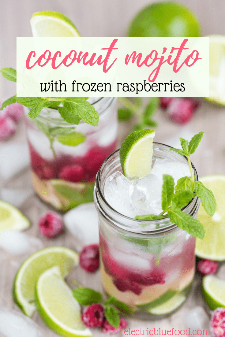 Coconut water mojito with frozen raspberries is a flavoured variation of classic mojito. With a lower alcohol content, it is perfect for a hot summer afternoon.