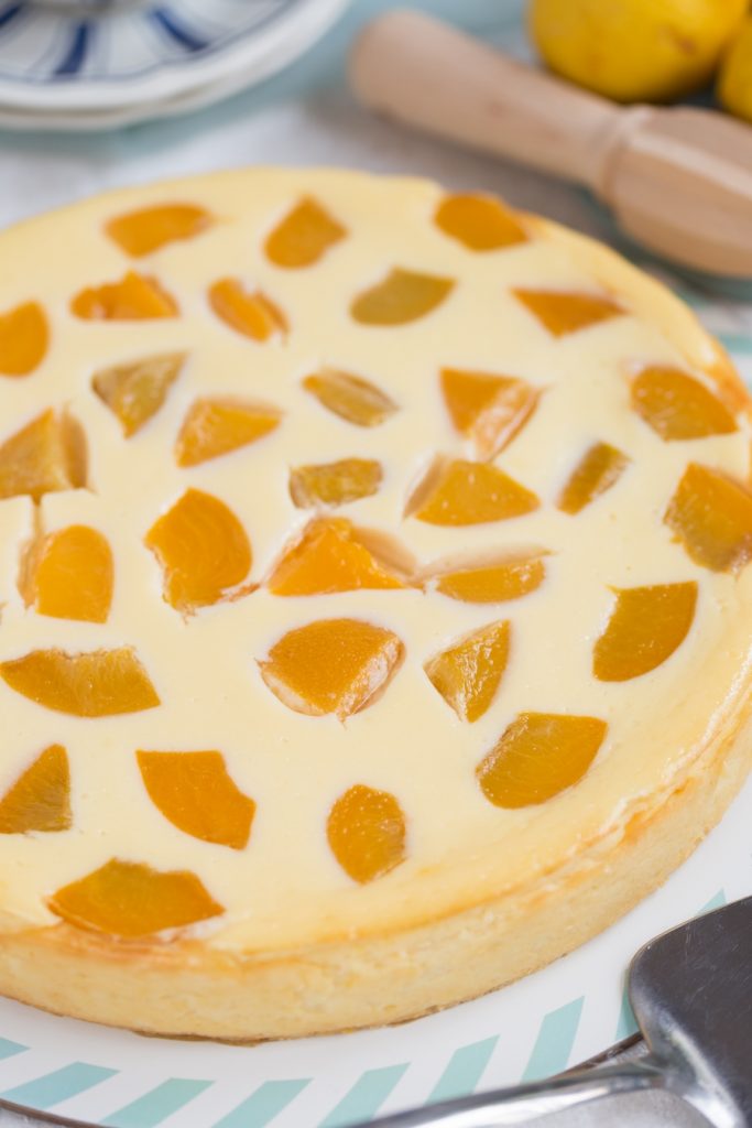 Crustless Ricotta Cheesecake With Canned Peaches • Electric Blue Food