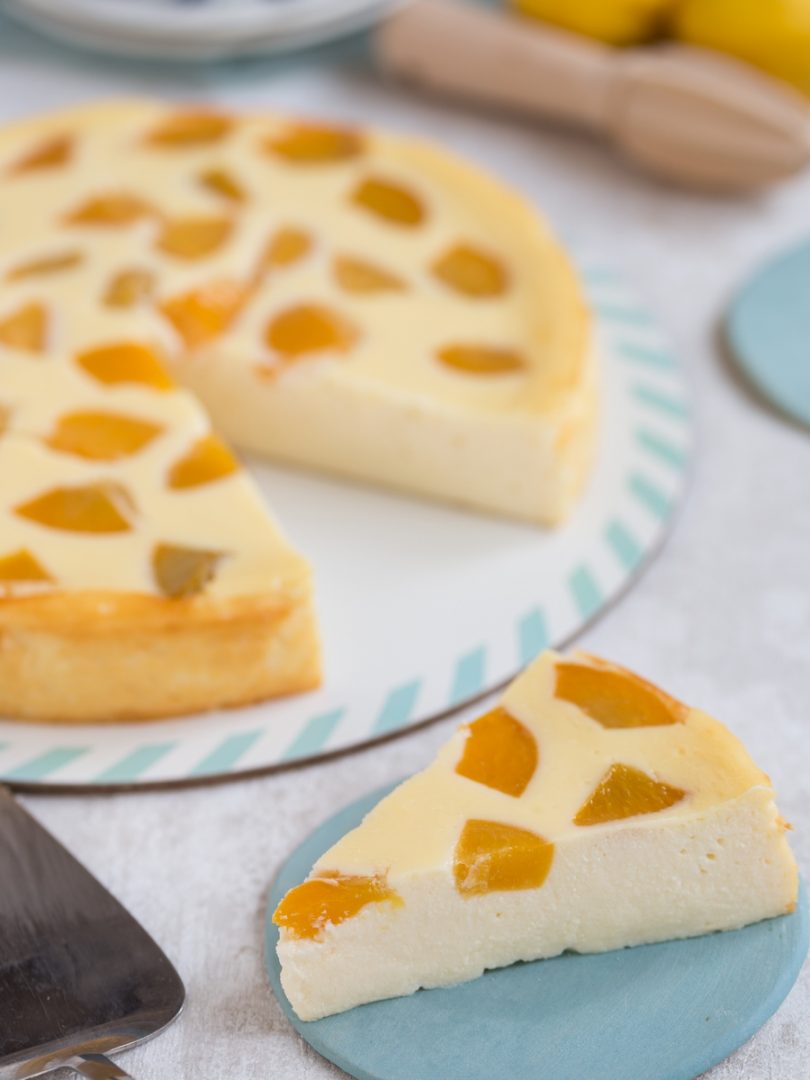 Crustless Ricotta Cheesecake With Canned Peaches • Electric Blue Food