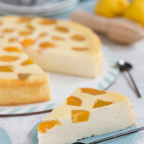 Crustless Ricotta Cheesecake With Canned Peaches • Electric Blue Food