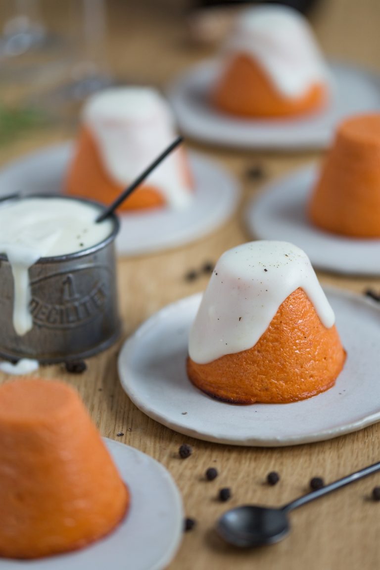 roasted pepper flan with pecorino sauce