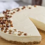 Sliced no-bake maple cheesecake.
