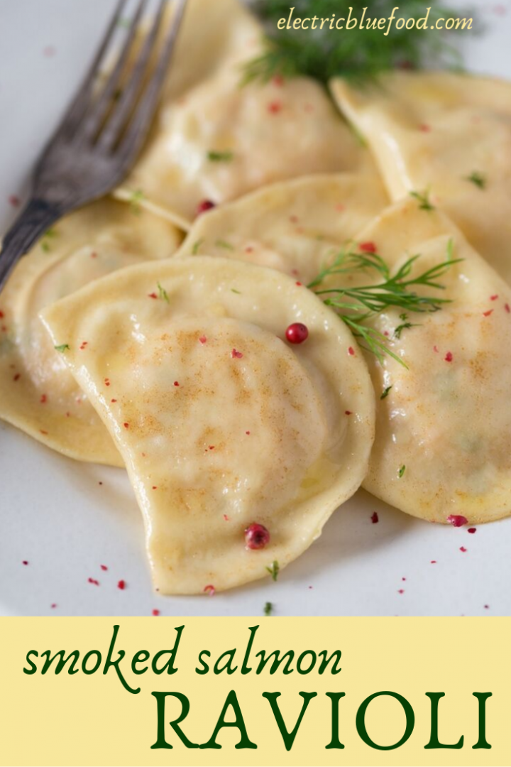 Smoked salmon ravioli with dill and potato • Electric Blue Food ...