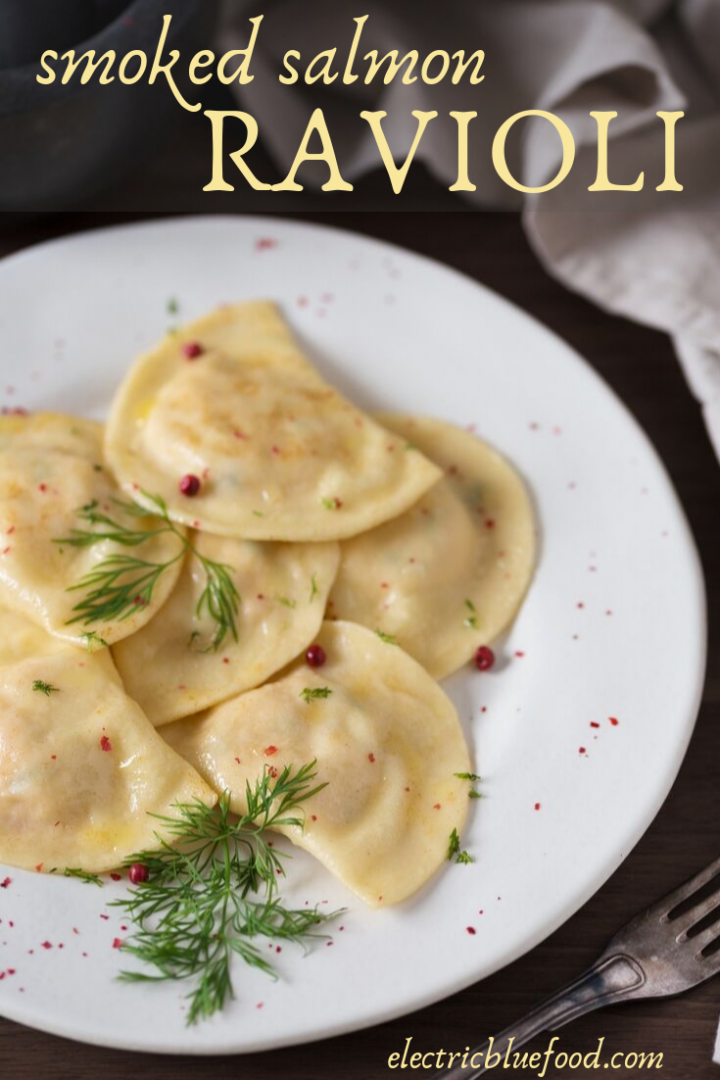 Smoked salmon ravioli with dill and potato • Electric Blue Food ...