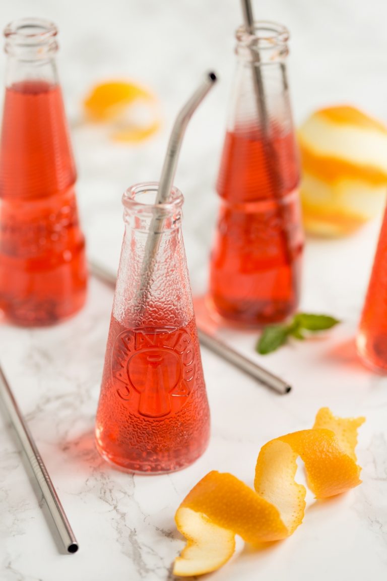 Campari soda and Aperol soda bottles.