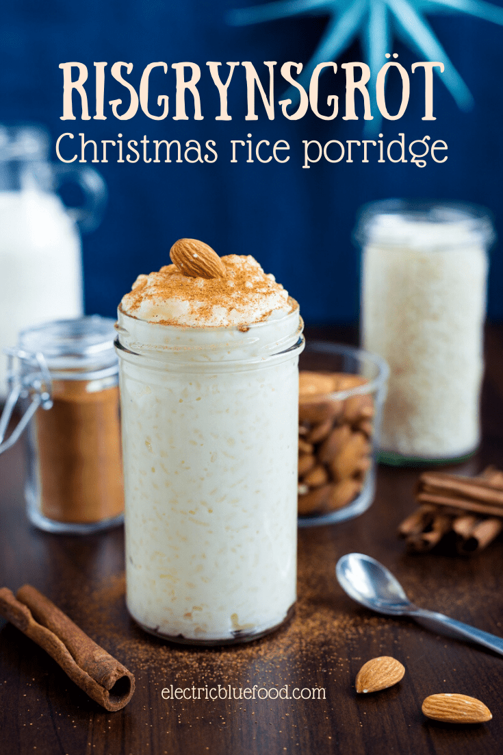 Swedish Christmas rice porridge risgrynsgröt made with rice cooked in sweetened milk and served with cinnamon and almonds.