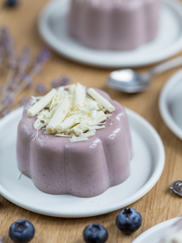 Blueberry lavender panna cotta, single portion.
