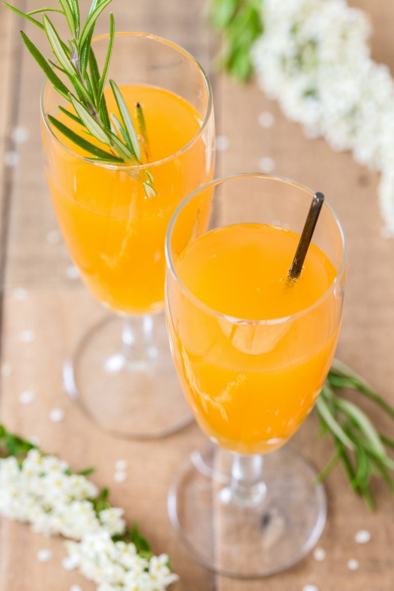 Alternative Bellini cocktail made with mango nectar and apple cider.