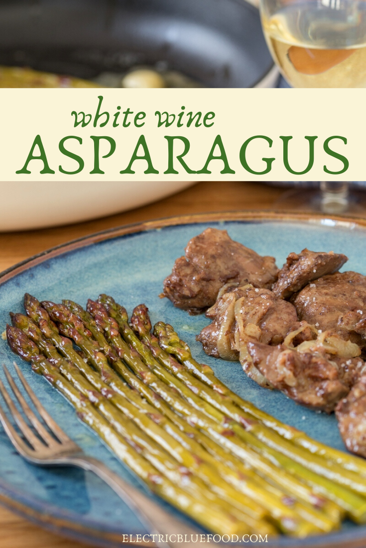 White wine asparagus. Asparagus stalks sautéed in garlic butter with white wine. An easy and simple side.