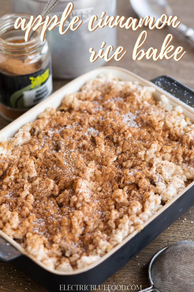 Baked rice with apples and cinnamon. A sweet rice bake casserole made with cooked rice leftovers. The combination of apples, cinnamon and raisins makes this rice pudding deliciously sweet and kid-approved.