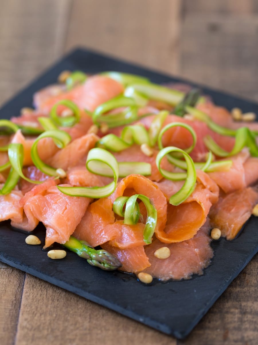 Smoked salmon carpaccio with grapefruit and shaved asparagus • Electric ...