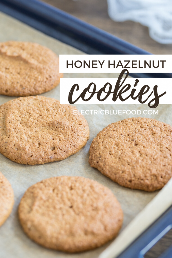 Honey hazelnut meringue cookies. Only 3 ingredients required to make these chewy gluten free hazelnut cookies. Based on a honey meringue with hazelnut meal.