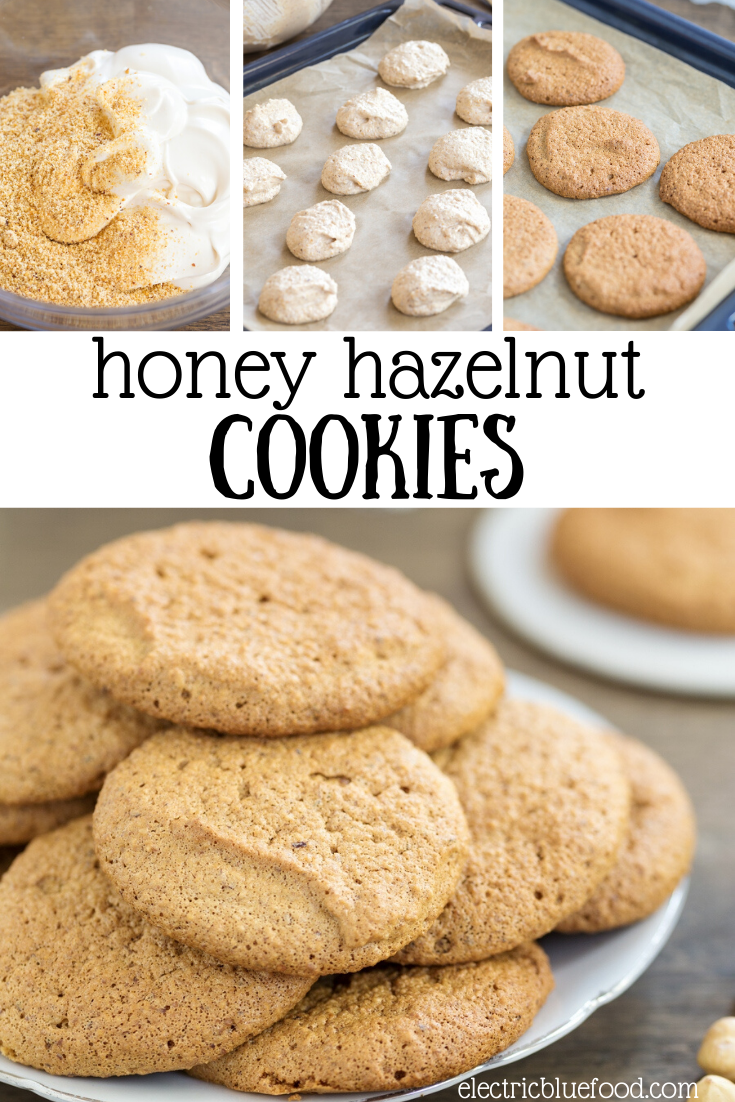 Honey hazelnut meringue cookies. Only 3 ingredients required to make these chewy gluten free hazelnut cookies. Based on a honey meringue with hazelnut meal.