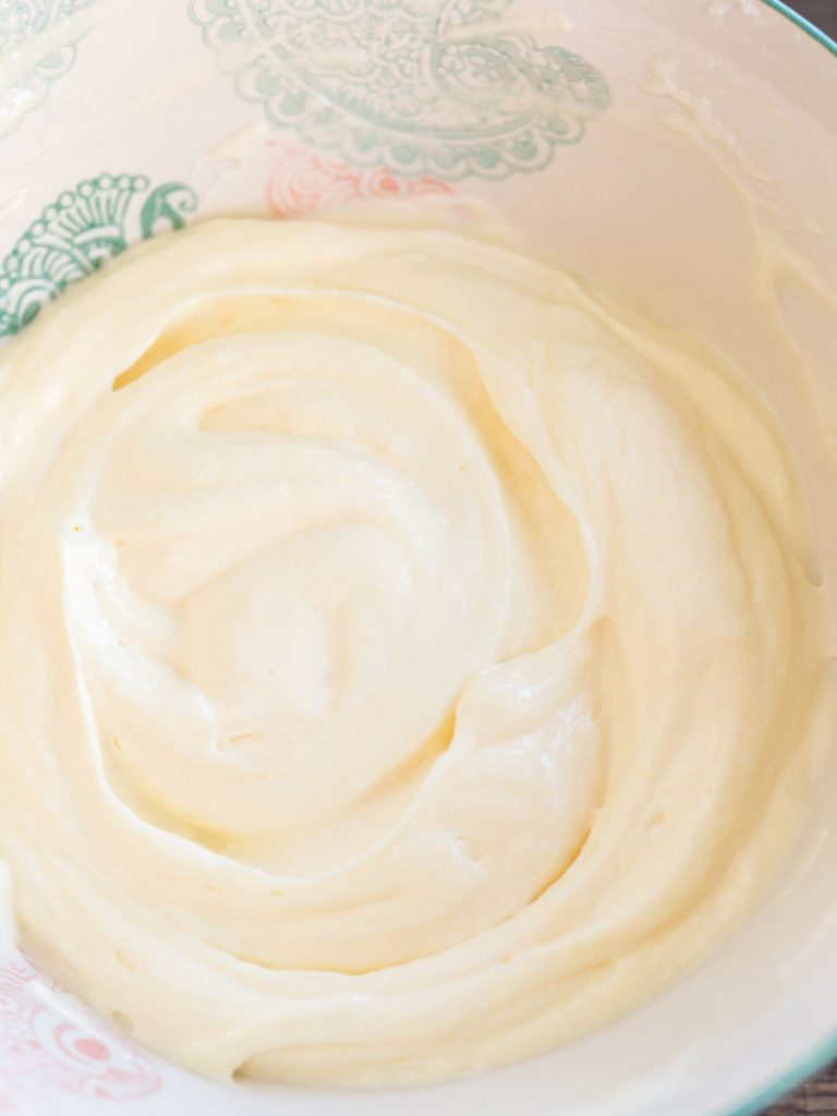 Tiramisu mascarpone cream in a bowl.
