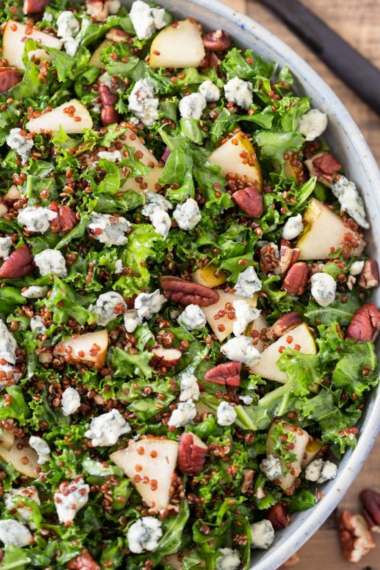 Pear and blue cheese kale salad • Electric Blue Food - Kitchen stories ...