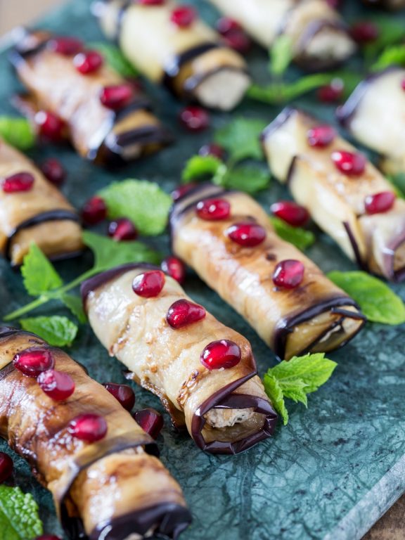 Nigvziani badrijani, eggplant rolls • Electric Blue Food