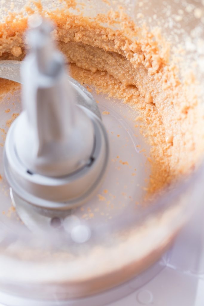 Ground hazelnuts in a food processor.
