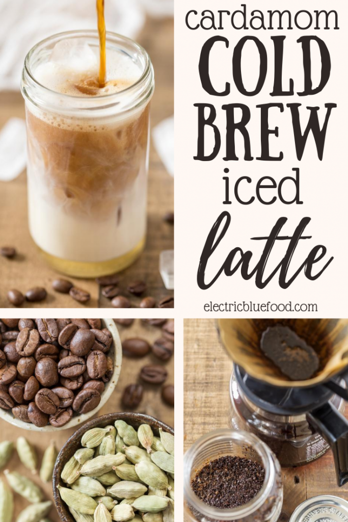 Cardamom cold brew iced latte is the perfect coffee beverage for a hot summer day. Cardamom infused cold brew coffee is served with ice cubes, oat milk and vanilla syrup. Spice up your coffee fix and enjoy a café-style beverage at home!