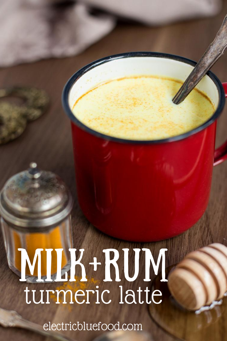 Hot milk and rum with turmeric and honey: a cozy beverage for the fall. Not as spiced as your average turmeric latte, this golden milk recipe is instead spiked with a splash of rum. Make this hot milk and honey beverage to fend off a cold or just to enjoy a warm beverage on a cold day.