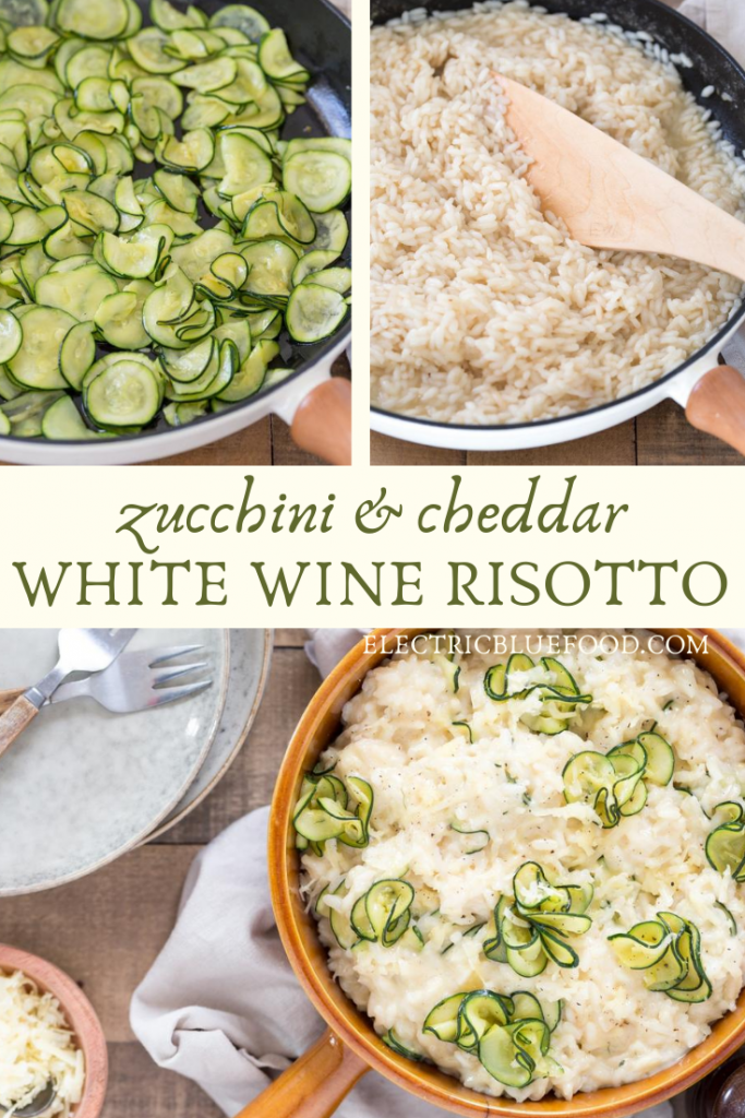 Cheddar cheese and pan-fried zucchini are the main ingredients in this delicate white wine risotto. This zucchini cheddar risotto really showcases that just a few simple ingredients can go a long way when it comes to delicious flavours.