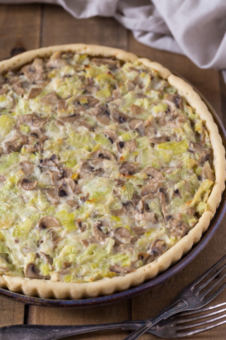 Baked leek mushroom pie.