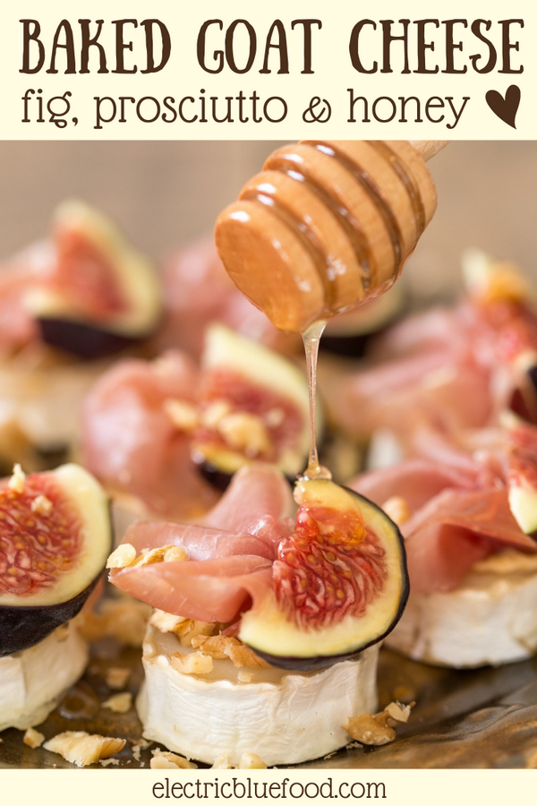 10 minutes in the oven and a small selection of ingredients make this baked goat cheese log with figs and prosciutto a show stopper of an appetizer. A fantastic finger food option along with drinks, or a great starter to a nice dinner, these baked chevre bits will never disappoint and take way less effort than what many people may think. #bakedchevrebits #goatcheeselog #goatcheeseappetizer