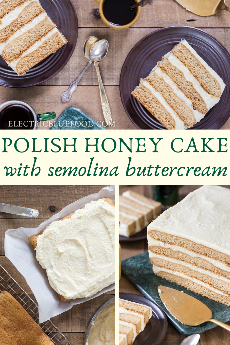 Layers of honey pastry and semolina buttercream compose this Polish honey cake with semolina cream. A traditional Poish recipe that originates from a Jewish wedding cake, this Polish semolina cake tastes great on the 1st day and taste even better a few days later. A great make-ahead cake recipe. #grysikowiec #miodownik #choneklejkech #honeycake #semolinacake