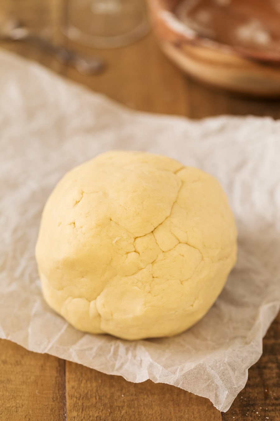 White wine shortcrust pastry dough ball.