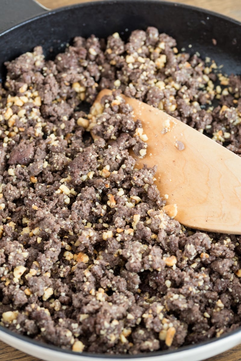 Venison and ground hazelnut mixture used for empanadas filling.