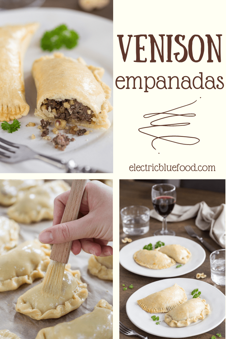Enjoy meat empanadas with a special filling: these venison empanadas have a delicious game meat mince filling with ground hazelnuts and a dash of cinnamon! Made from scratch with a lovely pastry and oven-baked, these homemade empanadas are the perfect meat appetizer. #empanadas #gamemeat #venison #venisonempanadas