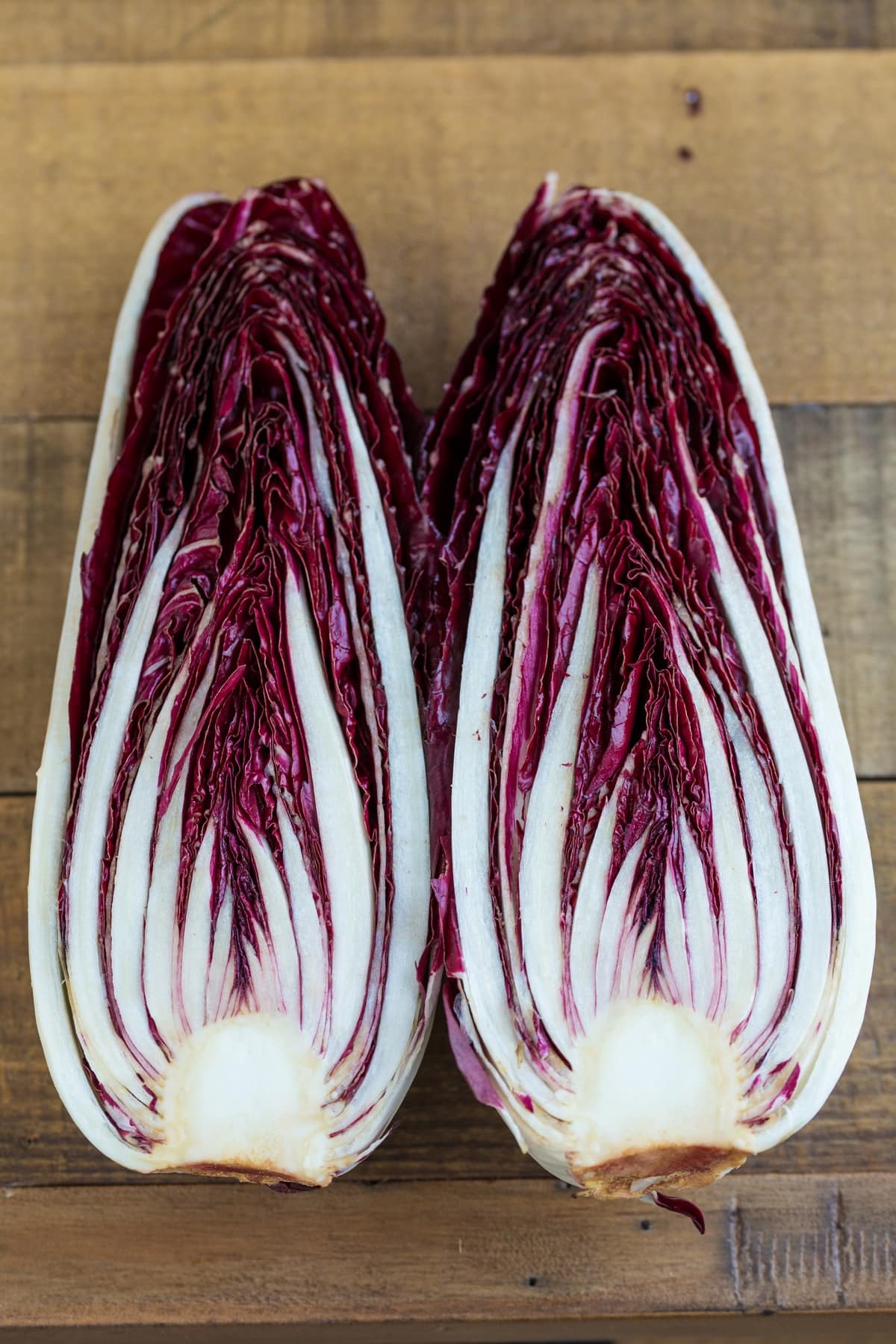 Long radicchio sliced in half.