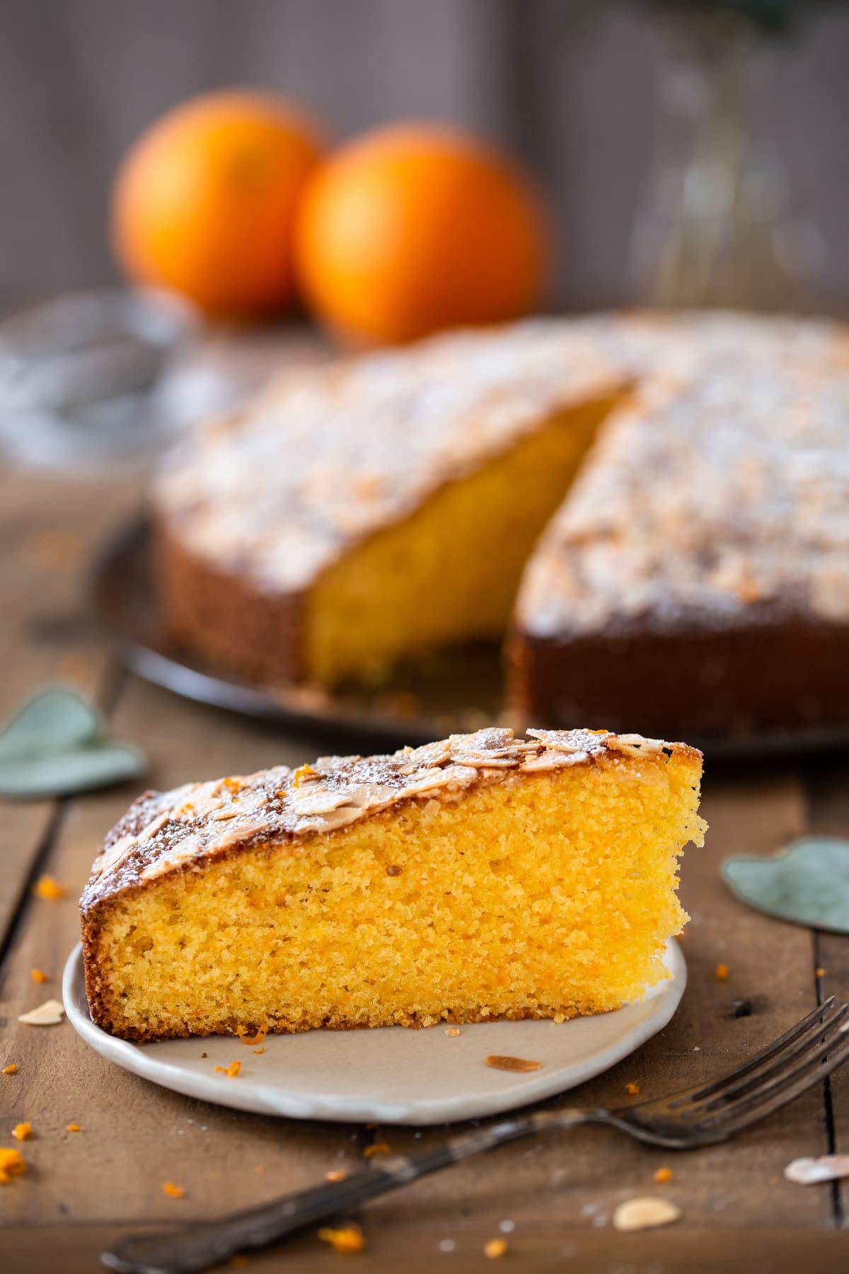 A slice of Italian almond carrot cake.