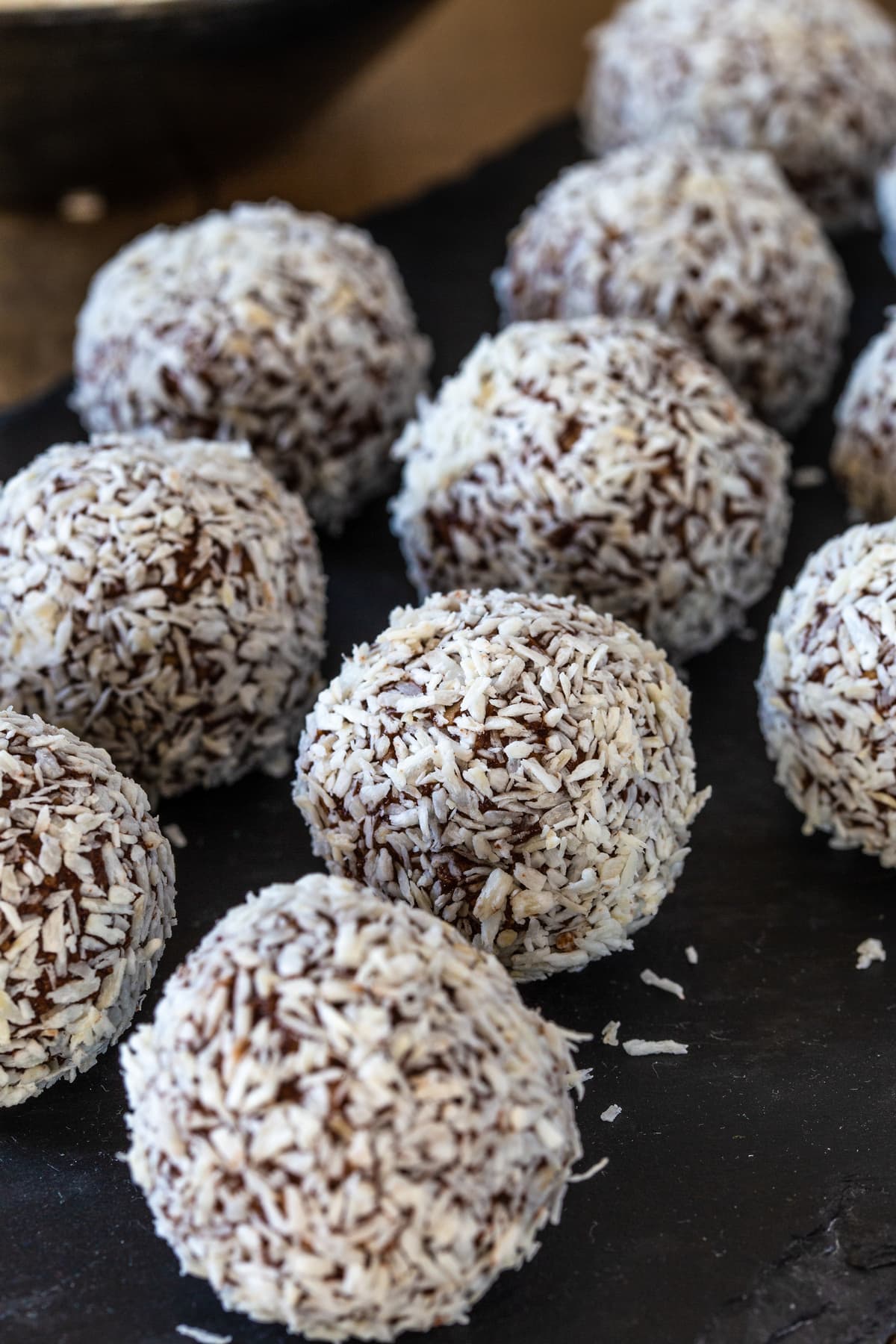 Swedish chokladbollar in coconut.