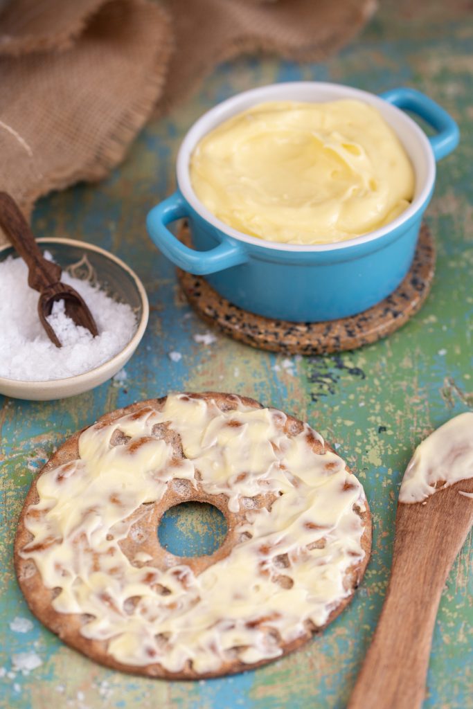 Buttered Swedish crispbread.